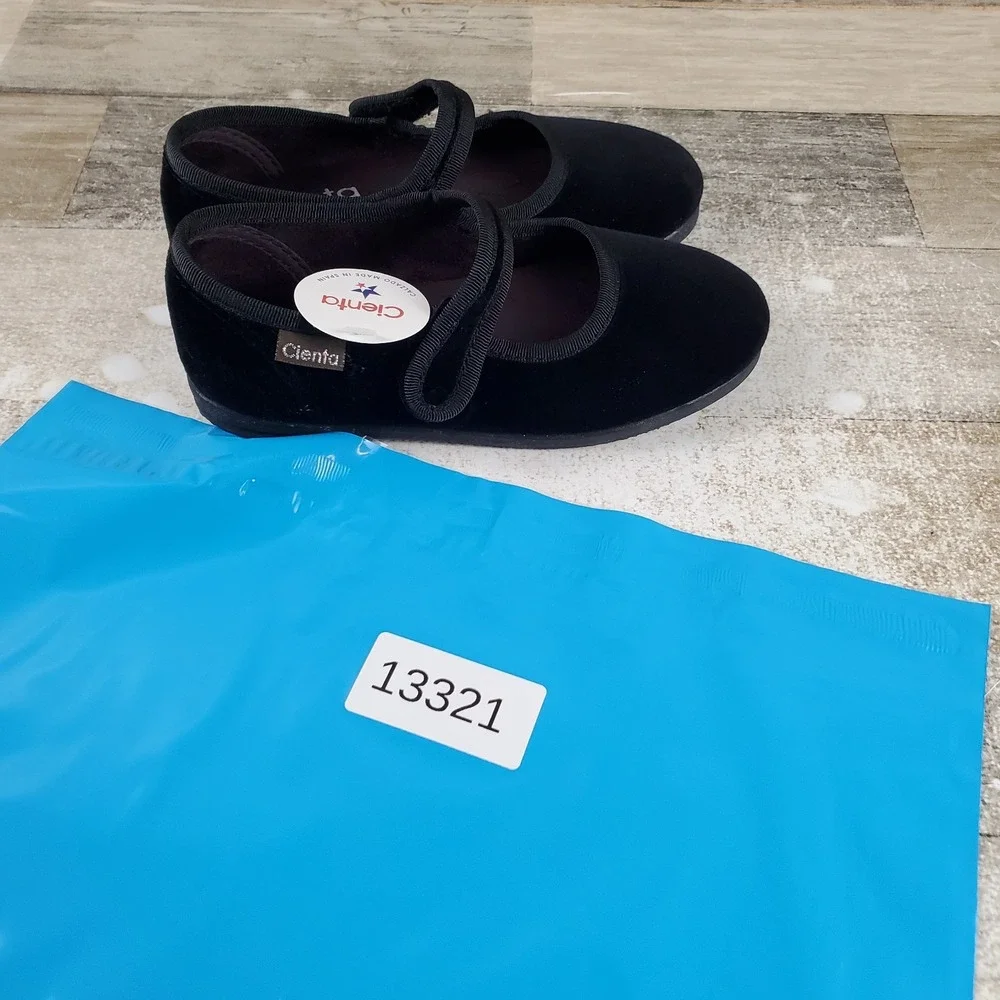 Cienta Kids Mary Jane Flats Sz 12.5 Black Velvet Comfort Hook & Loop Strap